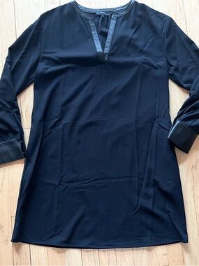 NWT THEORY DRESS WITH FAUX LEATHER TRIM / BLACK / LONG SLEEVE / SIZE MEDIUM